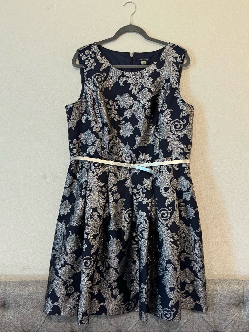Tommy Hilfiger Navy Dress with Silver Paisley Detailing